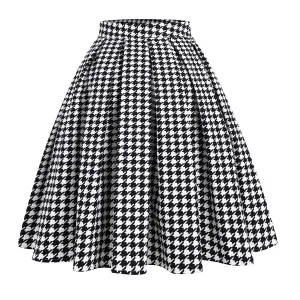 Wenkouban sexy outfit Retro Houndstooth A Fluffy Pleated Skirt Large Swing Skirt