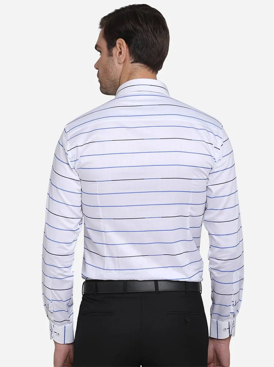 White & Blue Striped Slim Fit Formal Shirt  | Metal