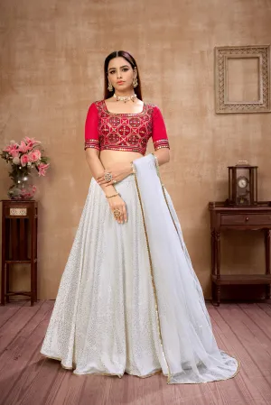 White Foil Print Georgette Wedding Wear Lehenga Choli