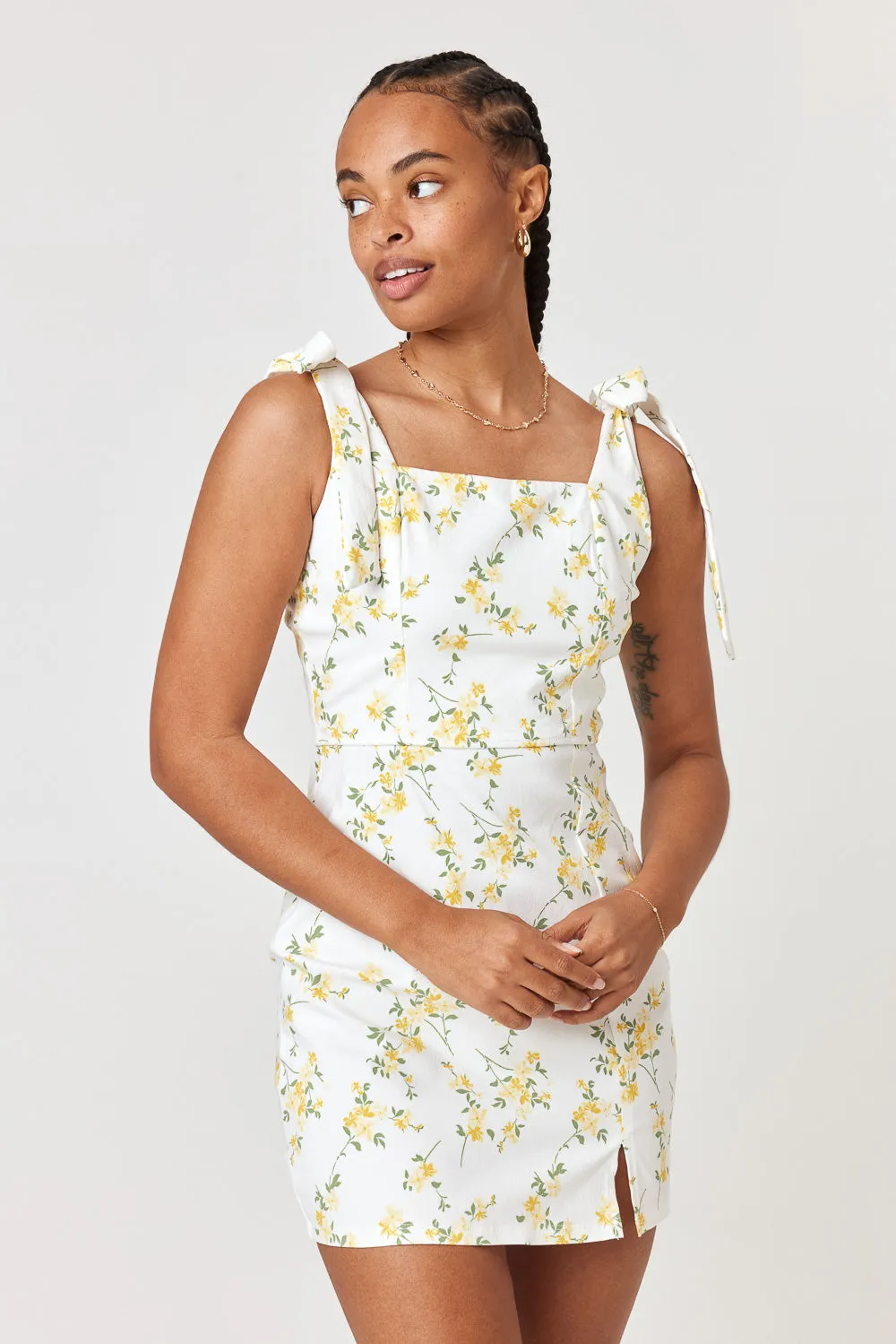 White Yellow Floral Slim Dress