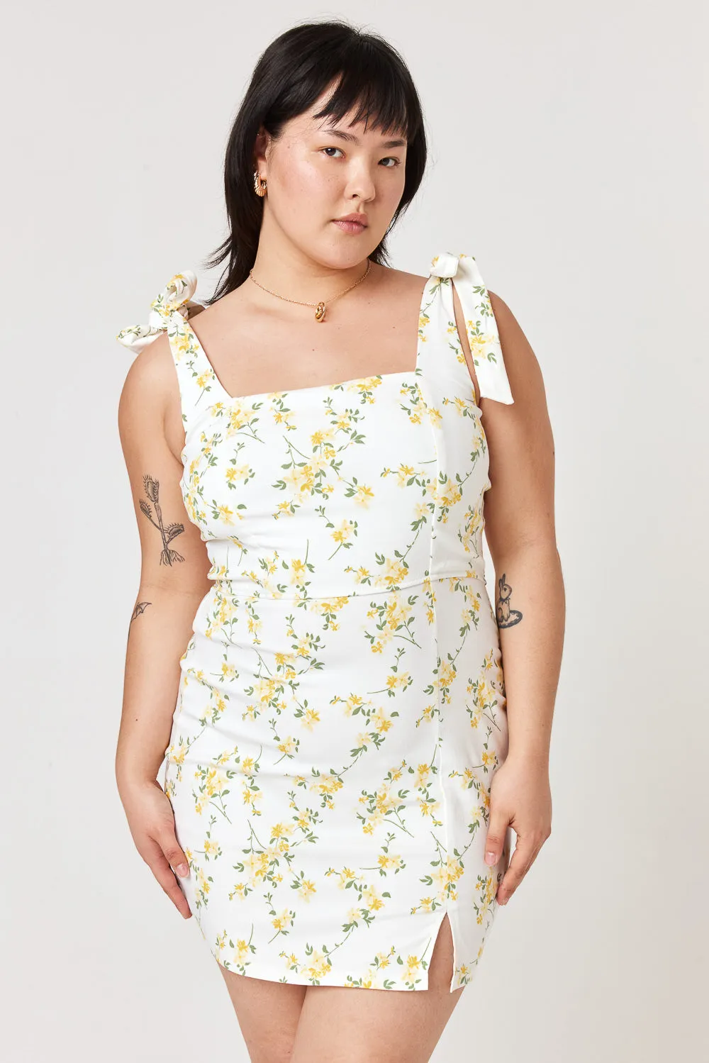 White Yellow Floral Slim Dress