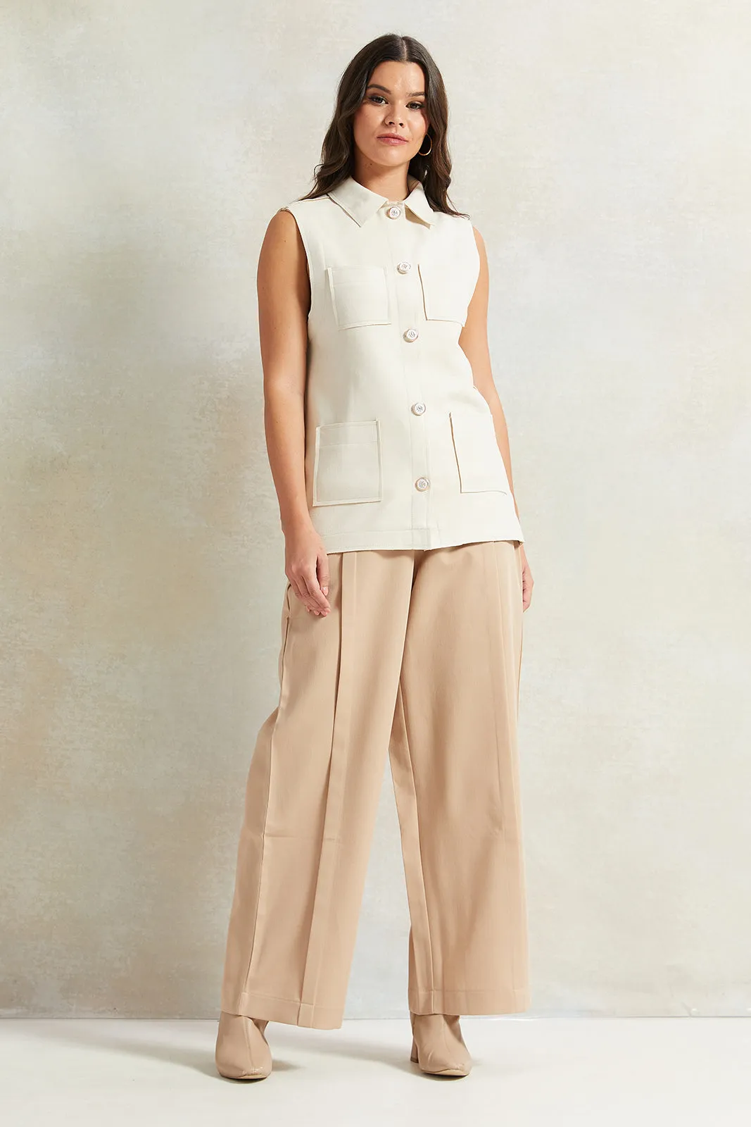 Women Beige High Waisted Trousers