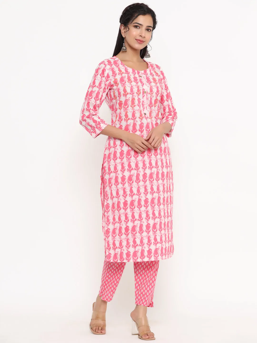 Women Pink Paisley Print Kurta With Trousers