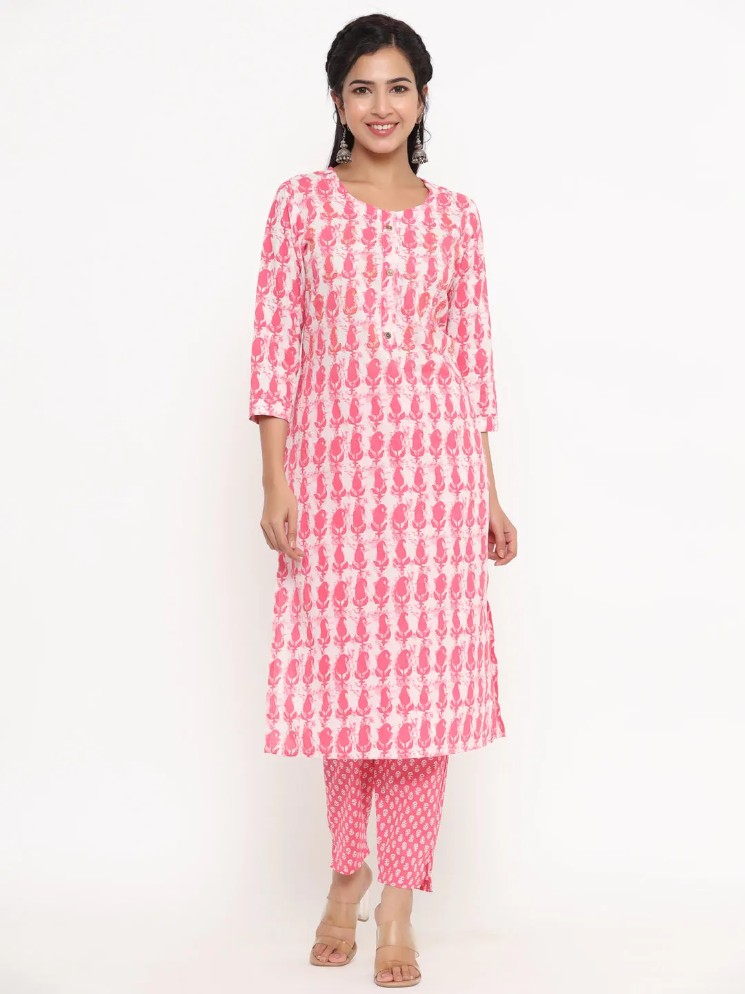 Women Pink Paisley Print Kurta With Trousers