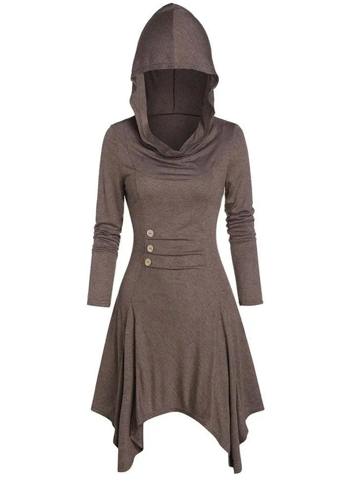 Women's Clothing Plus Size Dress Hooded Casual Loose Elastic Solid Color Coat