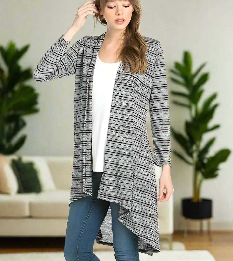 Womens Heather Striped Sweater Cardigan Black/Gray Sizes S/M/L/XL