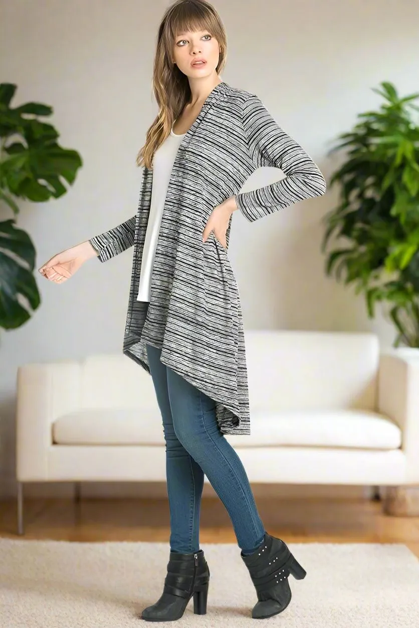 Womens Heather Striped Sweater Cardigan Black/Gray Sizes S/M/L/XL