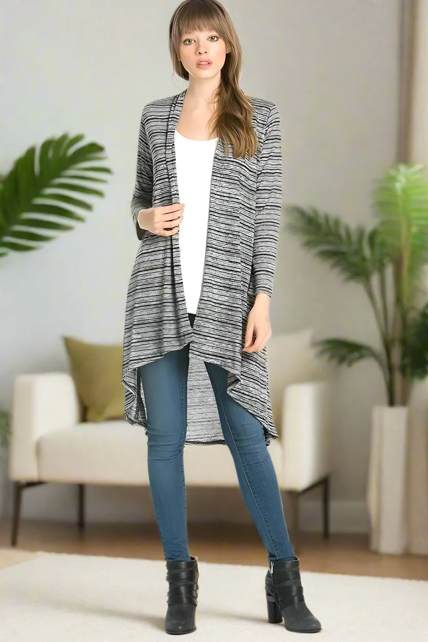 Womens Heather Striped Sweater Cardigan Black/Gray Sizes S/M/L/XL