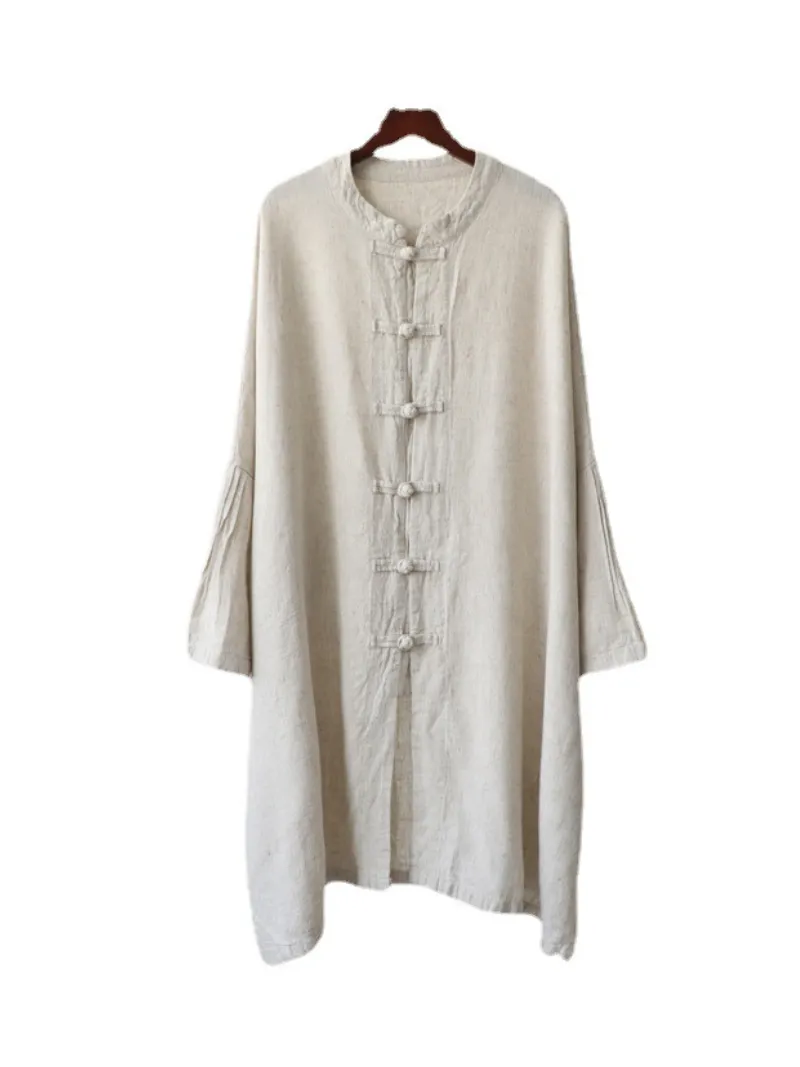 Women's Stylish Plate Button Loose Vintage Shirt Dress