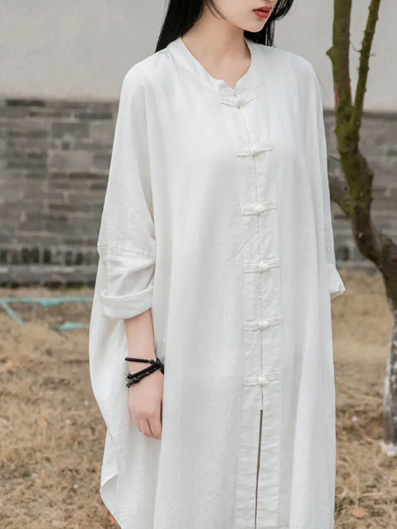 Women's Stylish Plate Button Loose Vintage Shirt Dress