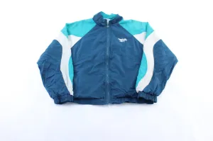 Women's Vintage Rebook Embroidered Logo Aqua, Teal, & White Windbreaker Jacket