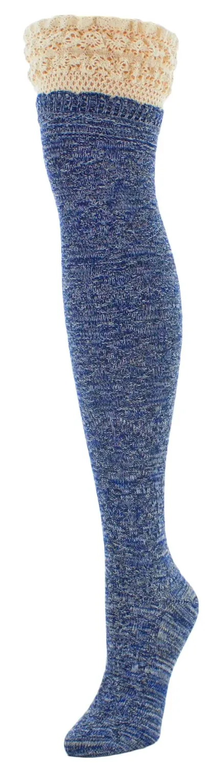 Women's Warped Crochet Over the Knee Socks -Blue